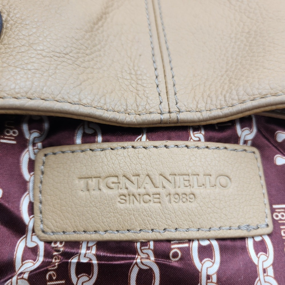 Tignanello Leather Tote Shoulder Bag Tan Brown Multi Pocket Chain Lined - Picture 11 of 16